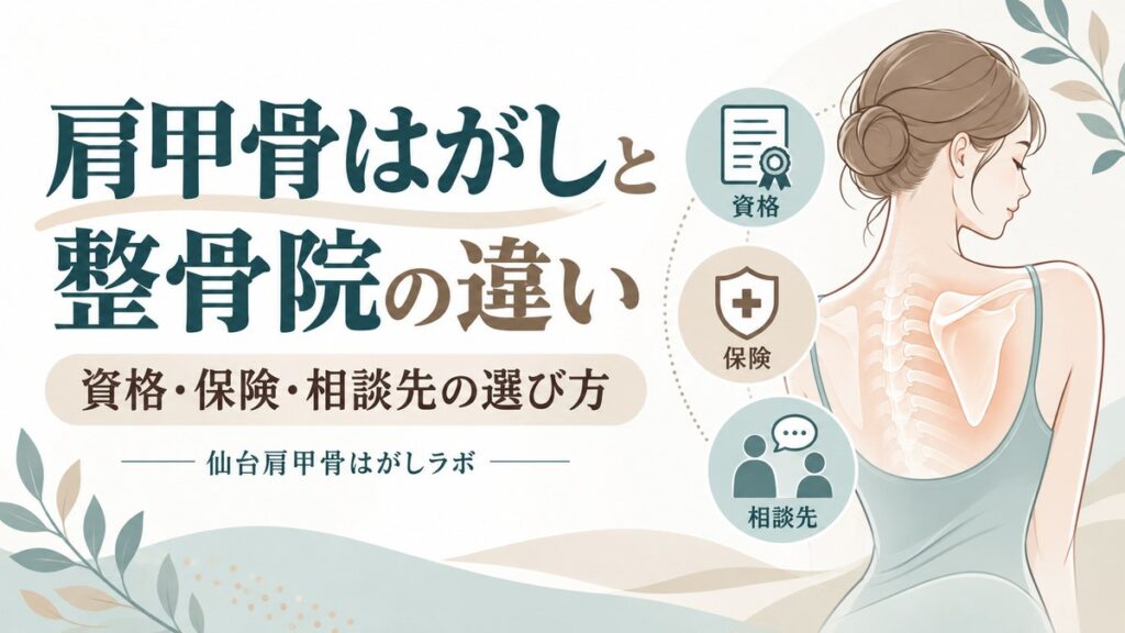 肩甲骨はがしと整骨院の違いを資格・保険・相談先から整理する説明用イラスト