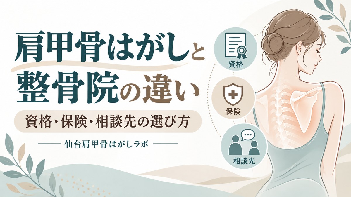 肩甲骨はがしと整骨院の違いを資格・保険・相談先から整理する説明用イラスト